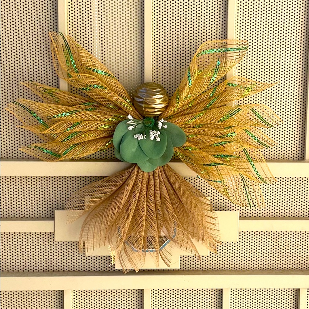 Deluxe Farmhouse Burlap and Lambs Ear Tree Topper /  Guardian Angel Wreath